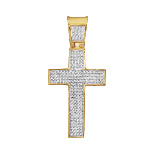 10kt Yellow Gold Mens Round Diamond Cross Charm Pendant 1/2 Cttw