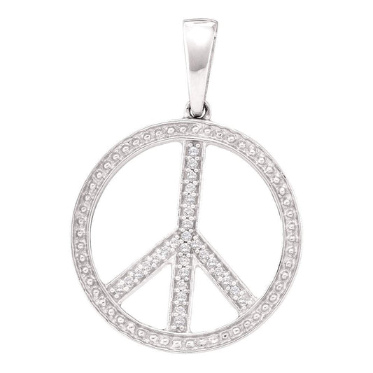 10kt White Gold Womens Round Diamond Peace Sign Circle Pendant 1/10 Cttw