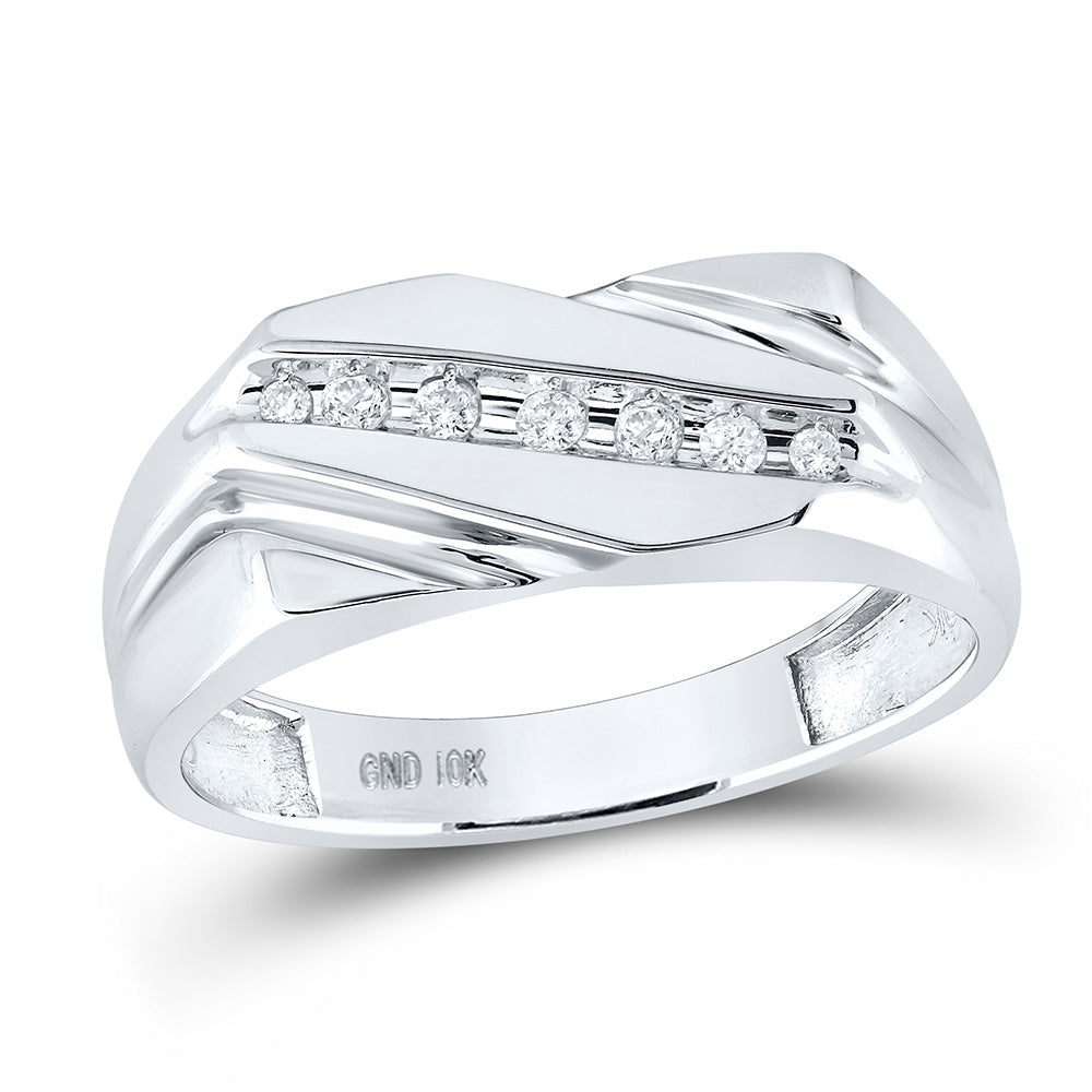 10kt White Gold Mens Round Diamond Wedding Band Ring 1/8 Cttw